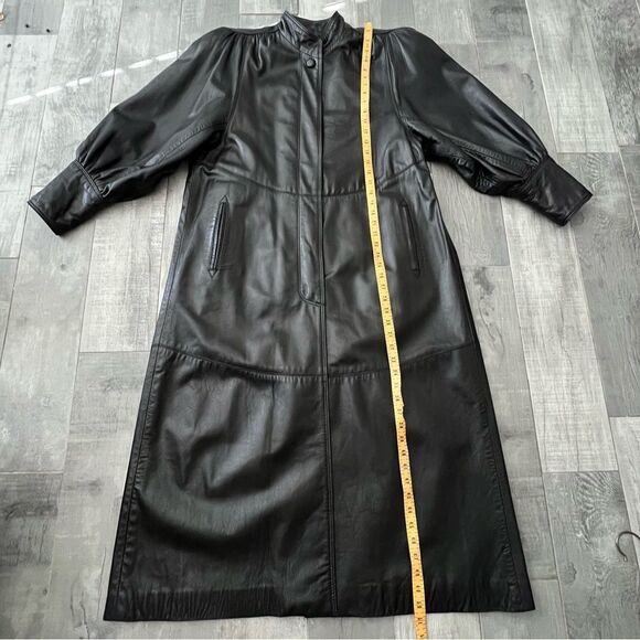 Vtg 80s Leather Coat Long Goth Whimsigoth Full Length Shoulder Pad Victorian L - Picture 12 of 15